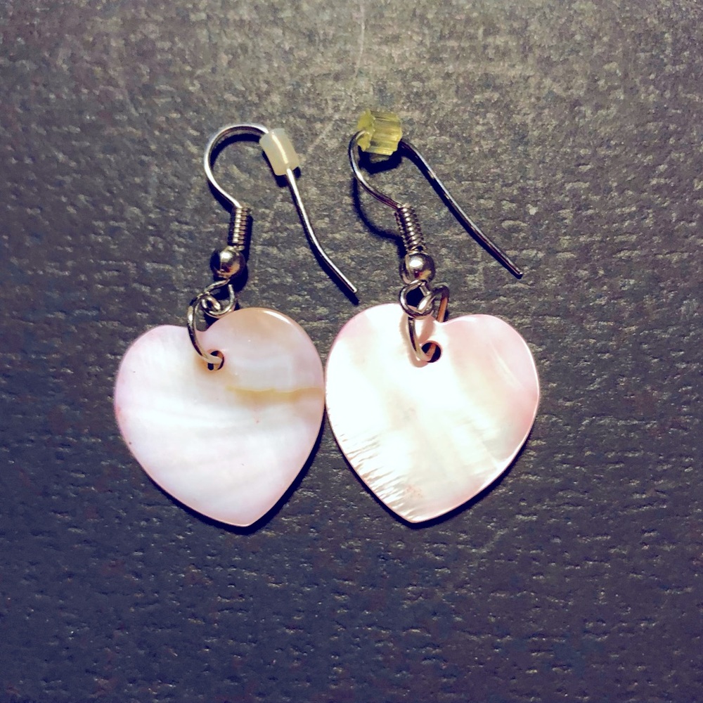 Mother of Pearl Pink Hearts Dangle Earrings